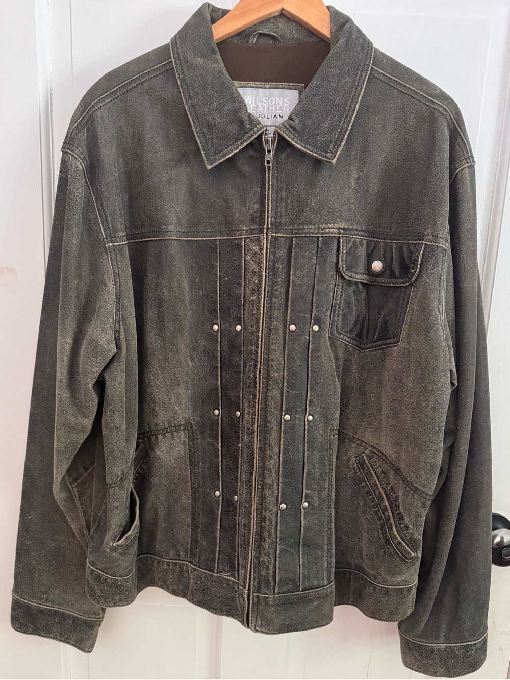 Vtg Wilsons Leather M Julian Distressed Moto Bomber Jacket XL Y2K Cellphone Pkt